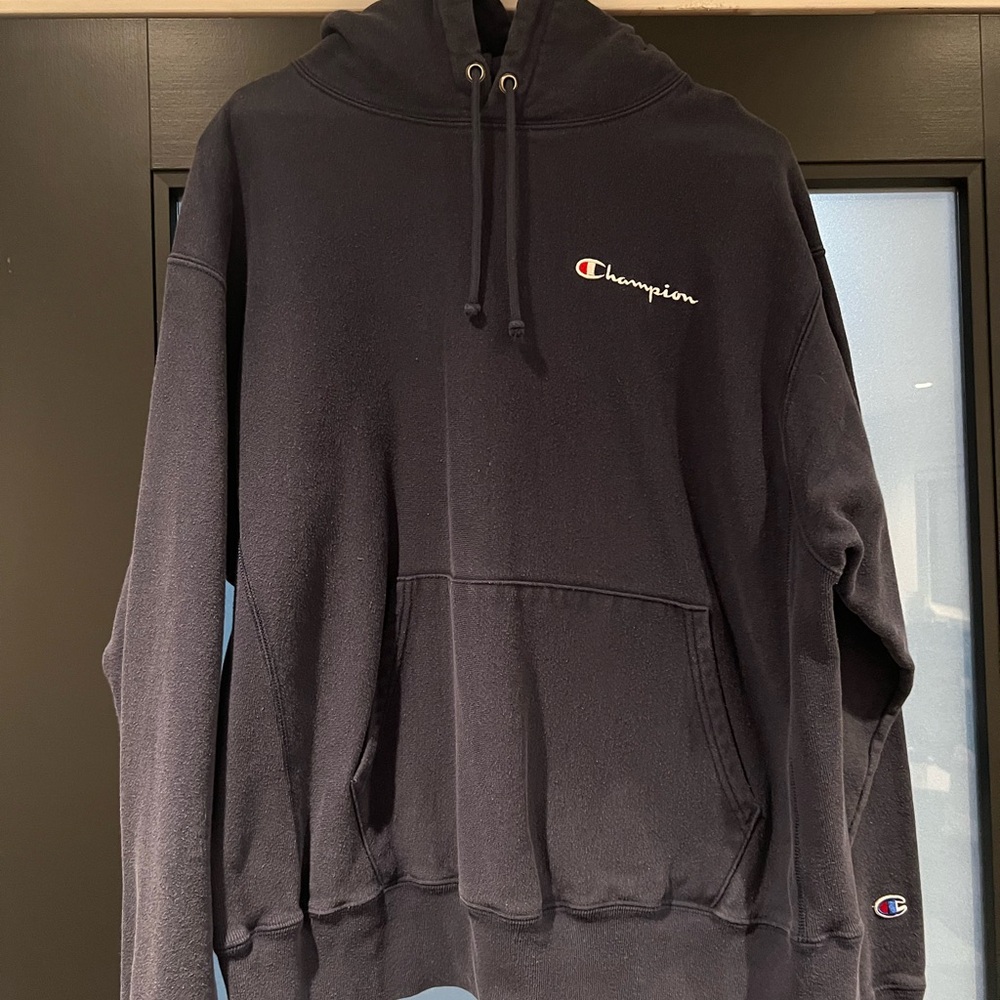 Champion Hooded Sweatshirt Men’s Large Dark Blue/Gray